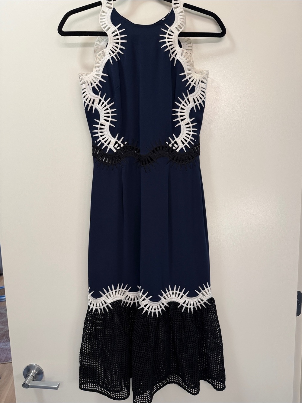 Jonathan Simkhai Embroidered Navy Mesh Cutout Midi Sleeveless Dress Size 0